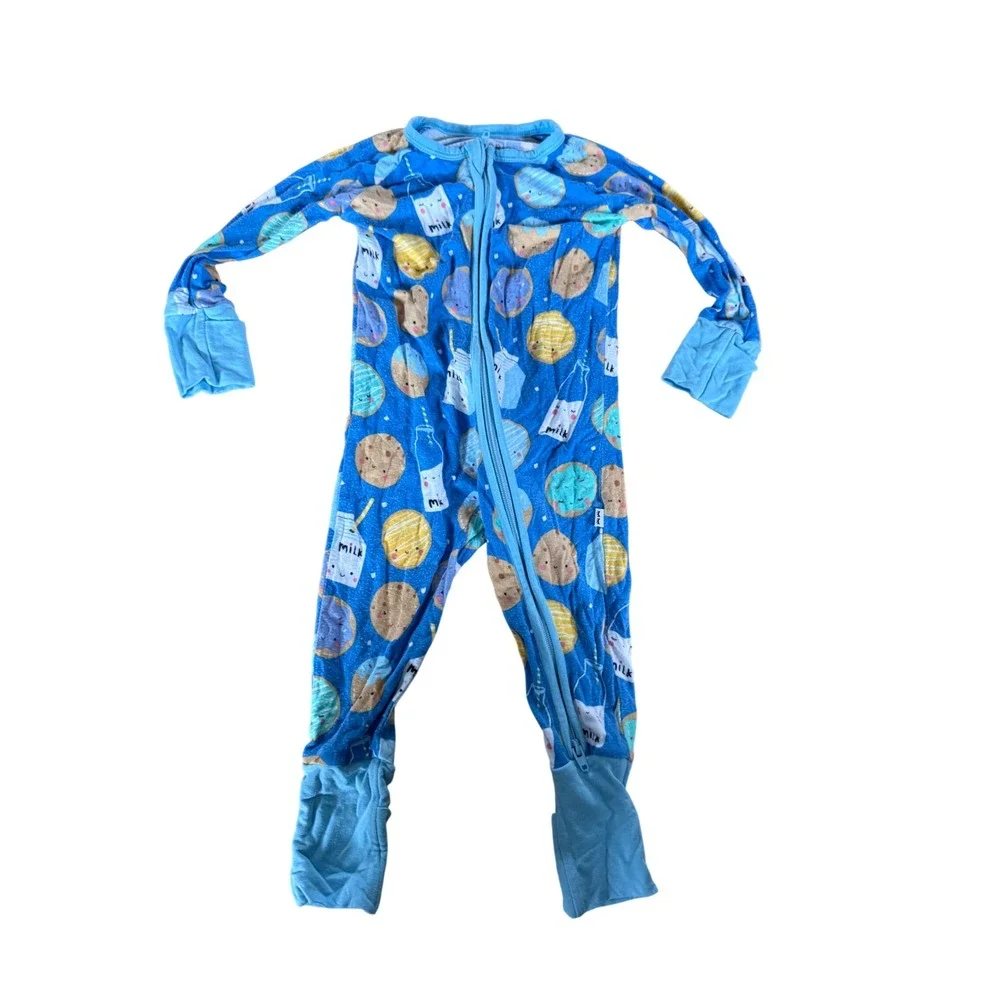 Little Sleepies Milk and Cookies Bamboo Zippie Blue 3-6 Months Sleepsuit